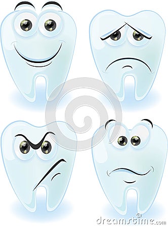 Cartoon cute teeth with different emotions,vector Vector Illustration