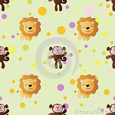 Cartoon cute toy baby monkey, lion and Circles Vector Illustration