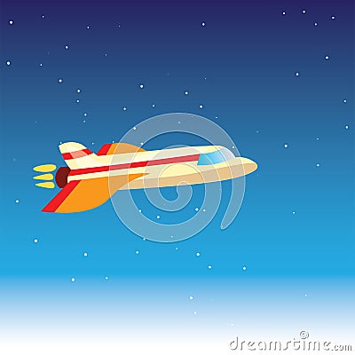 Cartoon cute vector illustration of plane in blue stratosphere, atmosphere, almost in space. Airplane flying in a sky Vector Illustration