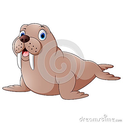 Cartoon cute walrus Vector Illustration