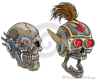 Cartoon cyborg soldier skull in futuristic glasses Vector Illustration