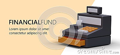 Cartoon 3d cash machine print tab. Advertising for financial fund company concept Vector Illustration