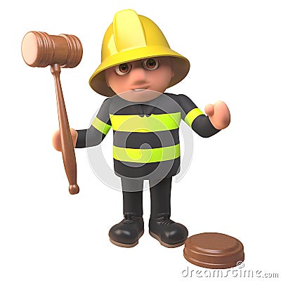 Cartoon 3d firefighter in firemans uniform holding an auction, 3d illustration Cartoon Illustration