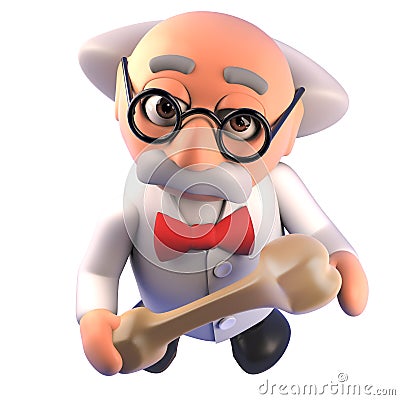 Cartoon 3d mad scientist physicist character holding a baseball bat and ball Cartoon Illustration