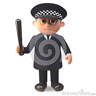 Cartoon 3d police officer on duty in uniform holding a truncheon, 3d illustration Cartoon Illustration