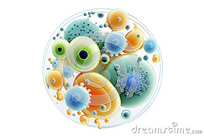 Cartoon 3D rending bacteria. Virus infection, flu germs and micro organism in circle, cancer cells and epidemic disease bacterias Cartoon Illustration