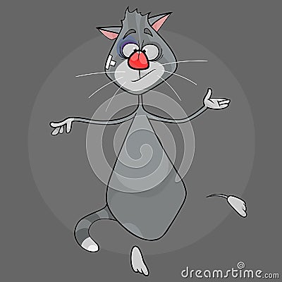 Cartoon dancing cheerful bully street gray cat Vector Illustration