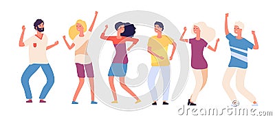 Cartoon dancing people. Happy young persons dance, joyful adults woman and man dancers. Party crowd in club isolated Vector Illustration