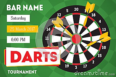 Cartoon Darts Tournament Horizontal Invitation for Bar. Vector Vector Illustration