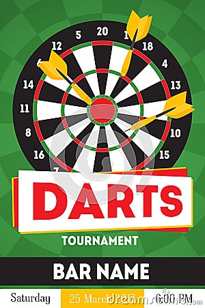 Cartoon Darts Tournament Poster for Bar. Vector Vector Illustration