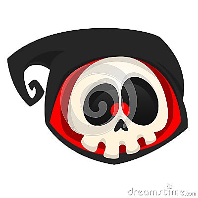 Cartoon death head icon. Halloween vector icon of death skull mascot isolated on white background. Grim reaper. Vector Illustration