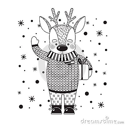 Cartoon deer. Doodle image. Vector. Vector Illustration