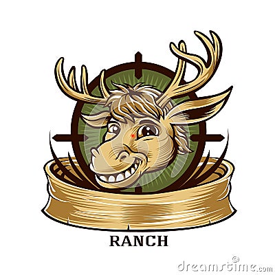 Cartoon Deer mascot hunter label badge Vector Illustration