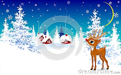 Reindeer on a winter background, greeting card 1 Vector Illustration