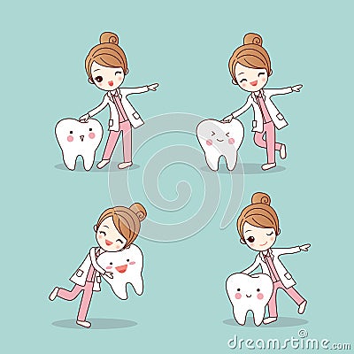 Cartoon dentist doctor with tooth Vector Illustration