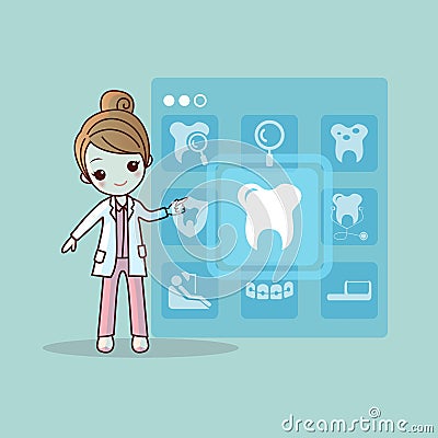 Cartoon dentist doctor touch icon Vector Illustration