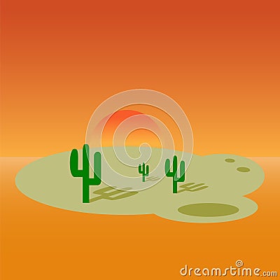Cartoon desert landscape banner design. Vector Illustration