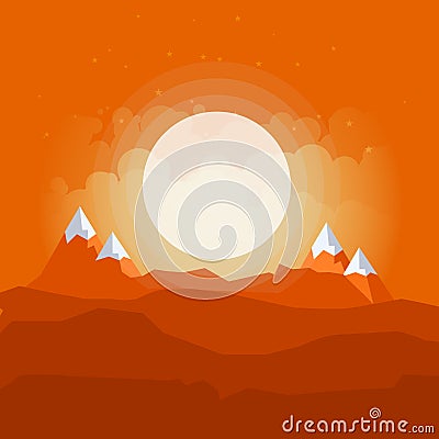 Cartoon desert landscape with hills and mountains silhouettes, vector nature horizontal background Vector Illustration