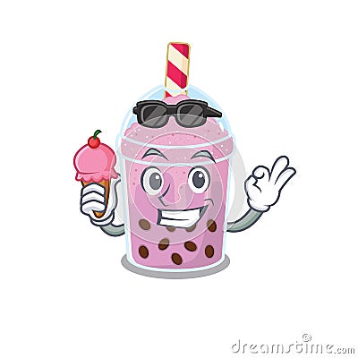 Cartoon design concept of taro bubble tea having an ice cream Vector Illustration