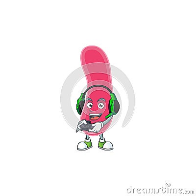 A cartoon design of fusobacteria clever gamer play wearing headphone Vector Illustration