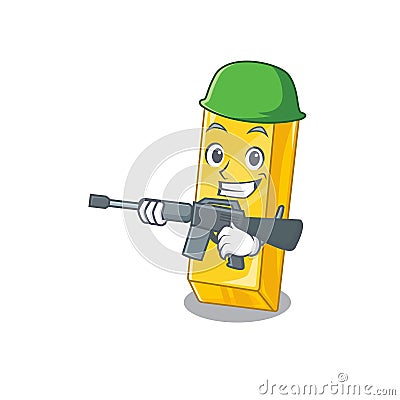 A cartoon design of gold bar Army with machine gun Vector Illustration