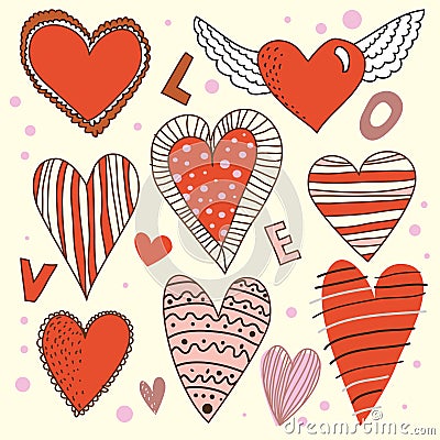 Cartoon design hearts set Vector Illustration