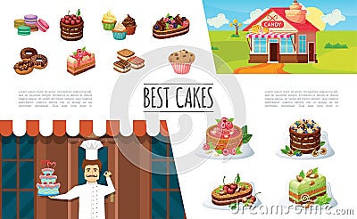 Cartoon Desserts Elements Collection Vector Illustration