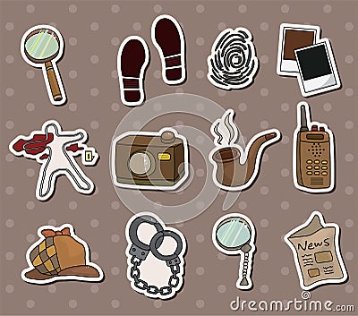 Cartoon detective equipment stickers Vector Illustration