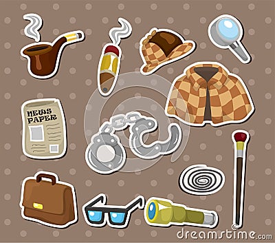 Cartoon detective equipment stickers Vector Illustration