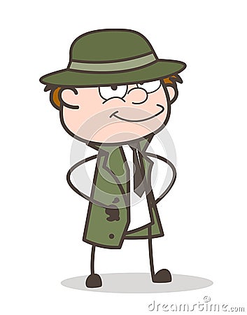 Cartoon Detective with Positive Attitude Vector Illustration Stock Photo