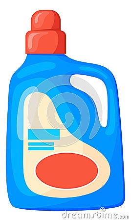Cartoon detergent bottle. Blue plastic laundry container Vector Illustration
