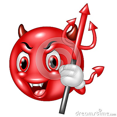 Cartoon devil emoticon with trident isolated on white background Vector Illustration