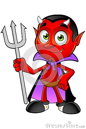 Cartoon Devil - Holding Fork Vector Illustration