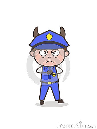 Cartoon Devil Inspector in Angry Mood Stock Photo