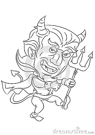 Cartoon devil smiling and dancing coloring page Vector Illustration