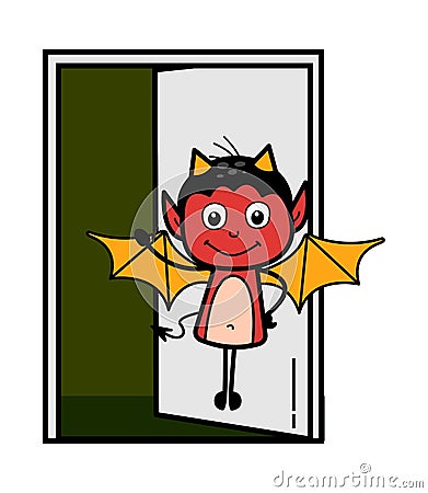 Cartoon Devil Standing at door Stock Photo