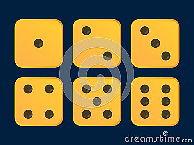 Cartoon dice flat illustration in Yellow color Vector Illustration