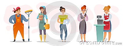 Cartoon different professions female characters Vector Illustration