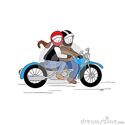 Cartoon digital design motorcycle rider and pillion Stock Photo