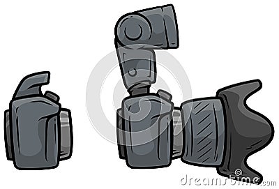 Cartoon digital camera with big lens vector set Vector Illustration