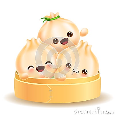 Cartoon dim sum in wooden box Vector Illustration