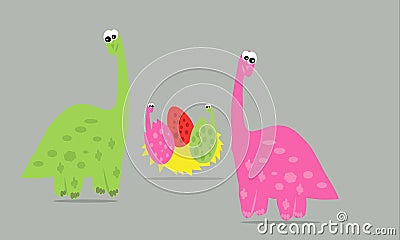 Cartoon Dino Mamy with kids illustration vector Vector Illustration