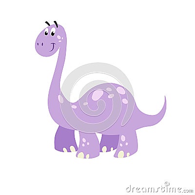 Cartoon dinosaur brachiosaurus. Flat cartoon style diplodocus drawing. Best for kids dino party designs. Prehistoric Jurassic peri Vector Illustration