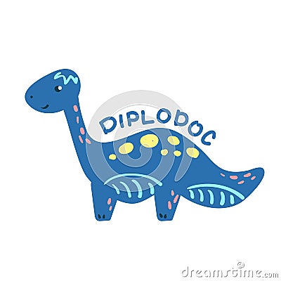 Cartoon dinosaur Diplodocus. Cute dino character isolated. Playful dinosaur vector illustration on white background Vector Illustration