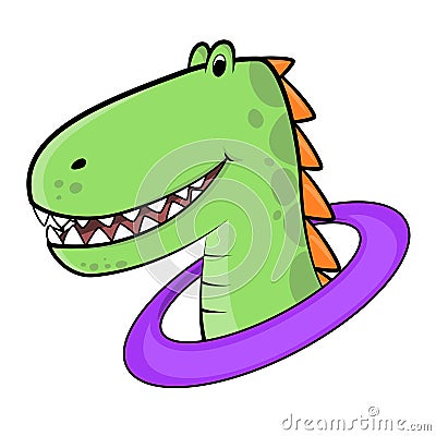 Cartoon dinosaur head popping out of a ring Vector Illustration