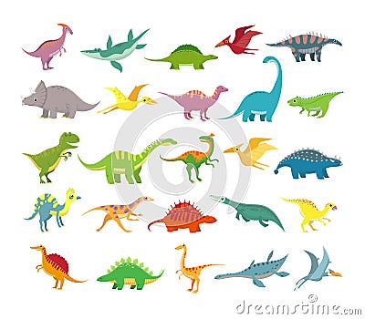 Cartoon dinosaurs. Baby dino prehistoric animals. Cute dinosaur vector collection Vector Illustration