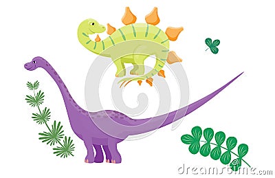 Cartoon dinosaurs diplodocus vector illustration isolated monster animal dino prehistoric character reptile predator Vector Illustration