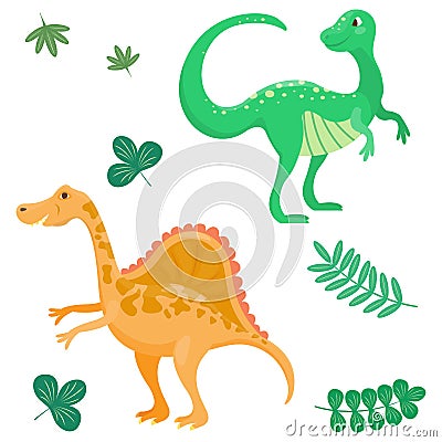 Cartoon dinosaurs vector illustration isolated monster animal dino prehistoric character reptile predator jurassic Vector Illustration