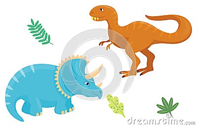 Cartoon dinosaurs vector illustration isolated monster animal dino prehistoric character reptile predator jurassic Vector Illustration