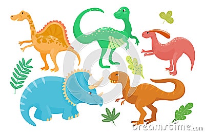 Cartoon dinosaurs vector illustration isolated monster animal dino prehistoric character reptile predator jurassic Vector Illustration